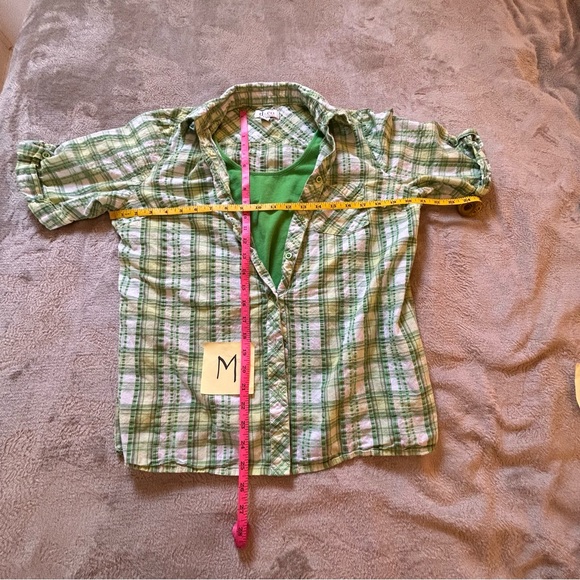 Denim&Co green white plaid green tee look Size M - Picture 8 of 8